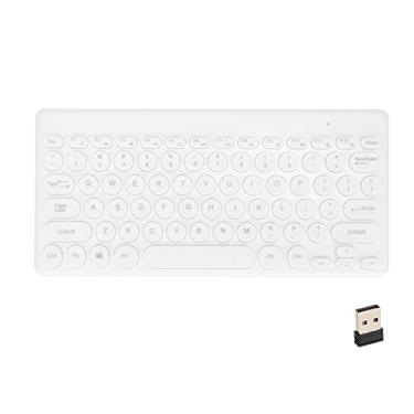 Imagem de Teclado sem fio, teclado ergonômico para laptop 2,4 G 78 teclas teclado sem fio fino e portátil com economia de energia Teclado USB à prova de respingos para escritório, casa (branco)
