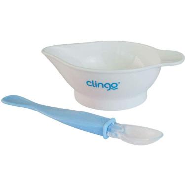 Imagem de Conjunto Com Prato Branco E Colher Azul Clingo C2376