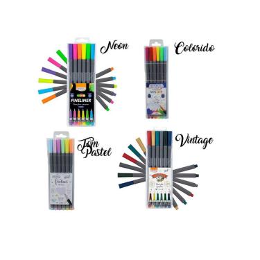 Imagem de Kit 24 Canetas Fineline Tom Pastel Vintage Neon Colorido BRW