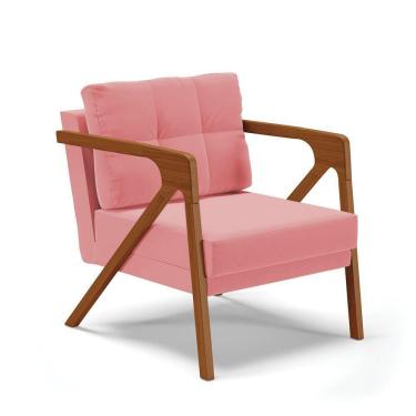 Imagem de Poltrona Melissa Suede Rosê Base De Madeira Castanho