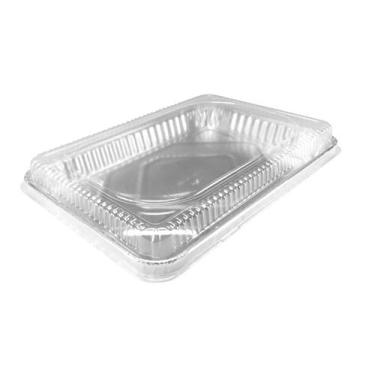 Imagem de Frigideiras descartáveis de alumínio KitchenDance de 33 x 23 x 2 com tampas - Pacote com 12 panelas e 12 tampas