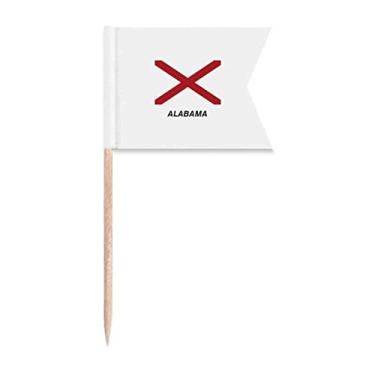 Imagem de Bandeira do estado americano contorno Alabama bandeiras de palito de dente marcando para festa bolo comida prato de queijo