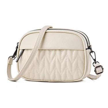 Imagem de Bolsa tiracolo feminina de couro acolchoado, leve, tamanho médio, bolsa de ombro feminina moderna, Branco
