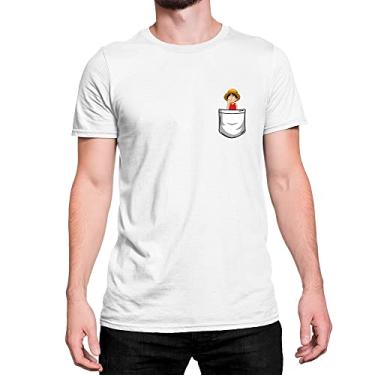 Imagem de Camiseta T-Shirt One Piece Pocket Bolso Chápeu Algodão Cor:Branco;Tamanho:GG