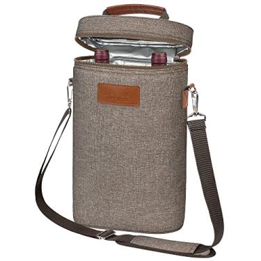 Imagem de Tirrinia - Sacola de Vinho Cinza e Cáqui, 2 Garrafas, Alça de Ombro e Mão, Isolamento Térmico, Divisor Interno
