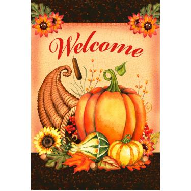 Imagem de Toland Home Garden Welcome Cornucopia 71 cm x 101 cm Bandeira de casa de colheita decorativa de Ação de Graças dupla face