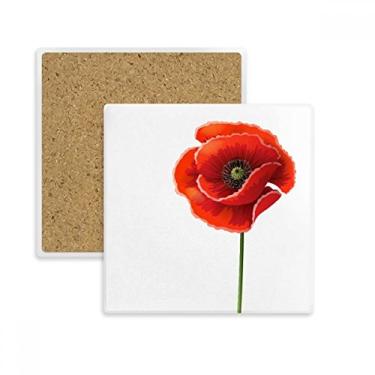 Imagem de Porta-copos quadrado de milho Simplicity com arte de flor vermelha, suporte de subplaca, pedra isolante