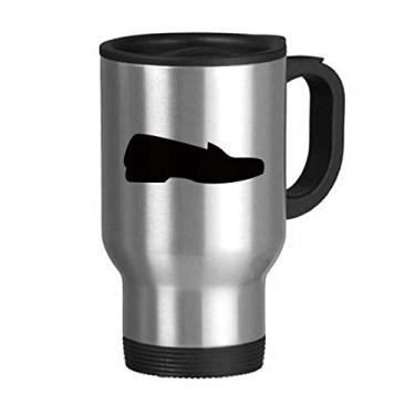 Imagem de Sapato masculino de couro preto com estampa de contornos Caneca de viagem Tampa Flip em aço inoxidável Copo de carro Copo térmico