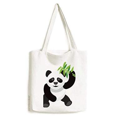 Imagem de Bolsa de lona com estampa de arte tradicional de bambu panda chinesa bolsa de compras casual