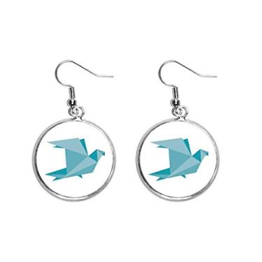 Imagem de Brinco feminino com estampa de pombo abstrata de origami verde pendente prata