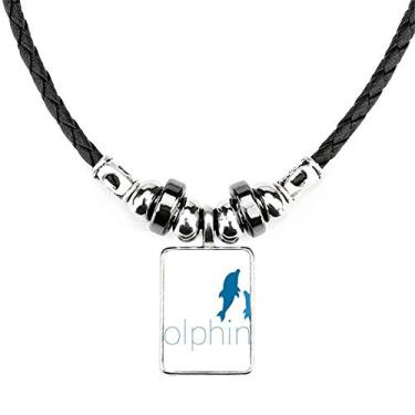 Imagem de Colar Blue Ocean Docile com dois golfinhos e pingente de corda de couro