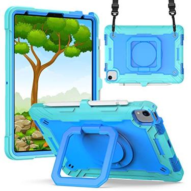 Imagem de Billionn Capa infantil para iPad Air 4ª geração 2020 10,9 polegadas, suporte giratório de 360 graus, capa protetora com alça de ombro - verde menta/azul