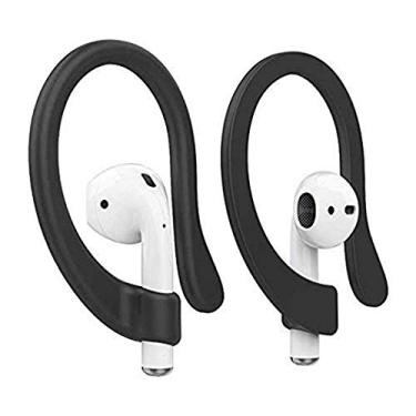 Imagem de Emoly 2 pares de ganchos para AirPods antiderrapantes de silicone compatíveis com Apple AirPods 1 e 2 para corrida, ciclismo, academia – Preto