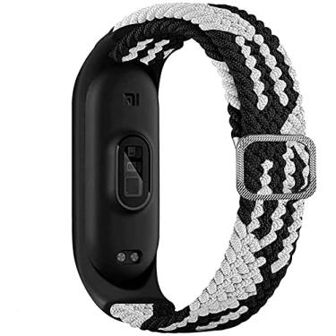 Imagem de Pulseira Trançada para relogio Xiaomi Mi Band 6,5,4,3 Correia elástica ajustável esportiva Pulseira de substituição para Mi Band 6 5 4 3 (Preto/Branco)