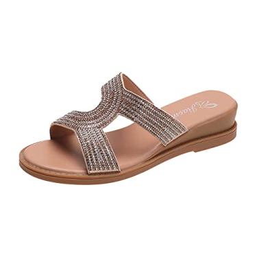 Imagem de CsgrFagr Sandálias femininas Jelly primavera e verão com strass inclinada com sandálias grossas sandálias romanas, Dourado, 7