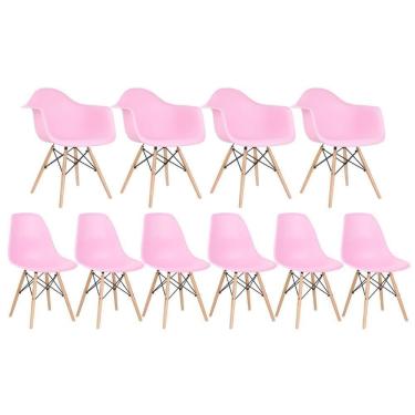 Imagem de Kit 4 Cadeiras Eames Daw Com Braços + 6 Cadeiras Rosa Claro