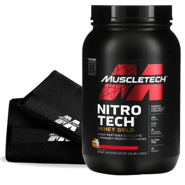Imagem de Whey Protein Nitro Tech Gold 1kg + Toalha (PRETO) - Muscletech (MORANGO)-Unissex