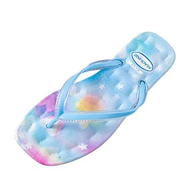 Imagem de Sandálias femininas respiráveis de bico aberto fashion com clipe de dedo do pé sandálias de praia confortáveis sandálias de praia para casa (azul, 35)