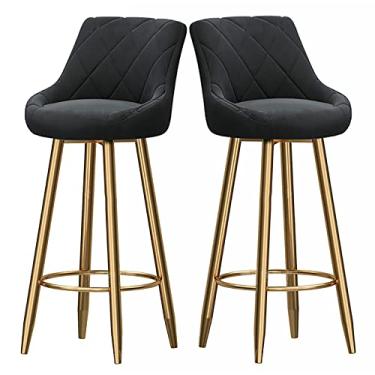 Imagem de Cadeiras de jantar cadeiras de sala de jantar elegantes bancos de bar com altura de balcão conjunto de 2, bancos de bar modernos de veludo com encosto baixo, bancos de balcão com apoio para os pés, cadeiras de bar de cozinha estofadas sem braço tudo é
