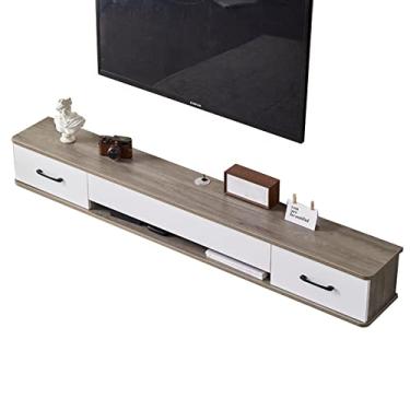 Imagem de Unidade de TV montada na parede Suporte de TV flutuante com orifício para cabo, centro de entretenimento montado na parede de 39,3/47,2/55,1 polegadas com armazenamento, prateleira de console de mídia para sala de estar, quarto, prateleira sob a TV/C/decoração de 120 cm