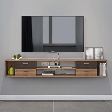 Imagem de Prateleira flutuante de armazenamento multimídia, armário de TV montado na parede com 4 gavetas e prateleiras de armazenamento abertas, adequado para quarto, sala de estar, olá