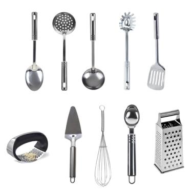 Imagem de KIT 10 pç INOX Colher Concha Massa Escumad Triturad Ralador Espatula Bolo Batedor Sorvete