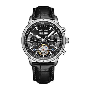 Imagem de OBLVLO marca de luxo clássico relógio mecânico três janela relógio automático para homens aço inoxidável turbilhão relógio à prova dwaterproof água CM-T (CMT-YBB)