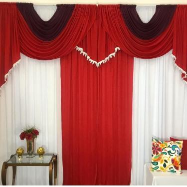 Imagem de Cortina Mayara Varão Duplo Malha 3M - Vermelho Vinho Branco