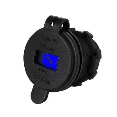 Imagem de Porta USB dupla com voltímetro LED azul  carregador de energia soquetes para carro  barco  ATV  UTV