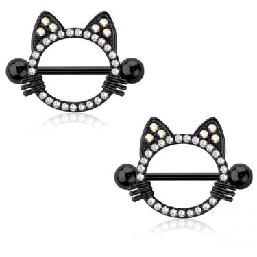Imagem de Pierced Owl Protetores de mamilo de cristal CZ de aço inoxidável 14GA 316L, vendido em par, Metal, Zircônia cúbica