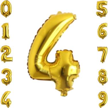 Imagem de Balão Numero Metalizado 75cm Dourado, Balão Metalizado Numero Gigante, Balão De Número Grande Metalizado 75cm, Flutua (N4)