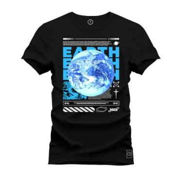 Imagem de Camiseta Casual 100% Algodão Estampada Earth Terra Preto G