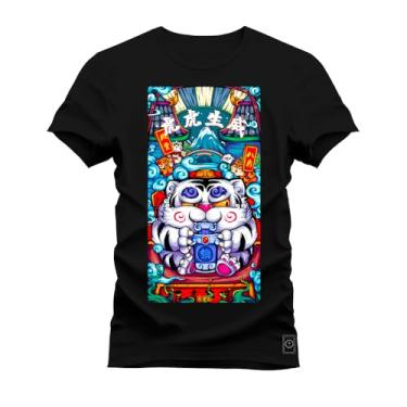 Imagem de Camiseta Plus Size Unissex Algodão Estampada Premium Confortável Mandala Animal Preto G5