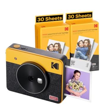 Imagem de Câmera Instantânea e Impressora Fotográfica Kodak Mini Shot 3 Retro (60 folhas) 7,6 x 7,6 cm, compatível com iOS e Android, Bluetooth, tecnologia 4PASS de foto de verdade em alta definição e acabamento laminado - amarelo