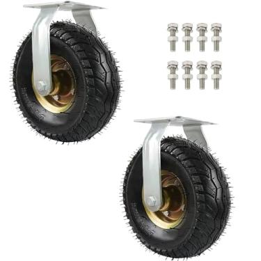 Imagem de Rodízios de borracha de substituição resistentes, roda giratória/roda fixa, conjunto de 2, rodízios de móveis, roda de transporte industrial de carrinho, 15 cm 20 cm
