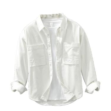 Imagem de WOLONG Camisas masculinas de veludo cotelê de outono para homens roupas grandes streetwear masculino, 8881 Branco, G