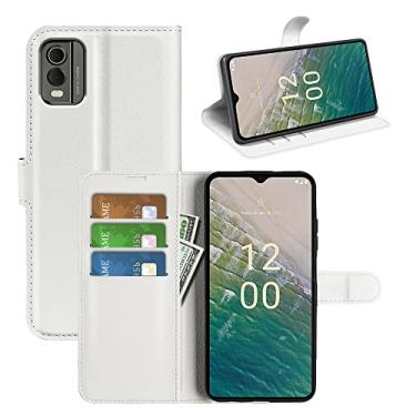 Imagem de Capa de telefone para Nokia C32 4G, couro PU com suporte para cartão de crédito, carteira fina flip com suporte, capa protetora para Nokia C32 4G (branca)