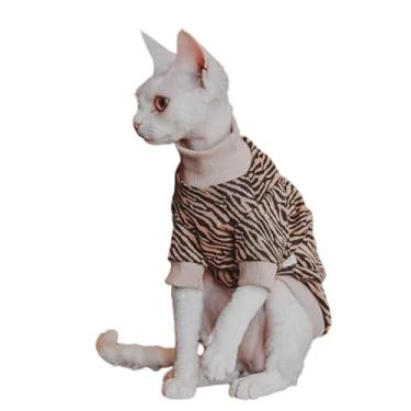 Imagem de Camisa vintage Mulan de algodão Sphynx para gatos sem pelos, gola rolê, roupas para animais de estimação, camisetas com mangas para Sphynx Cornish Rex, Devon Rex, Peterbald (GG, zebra)