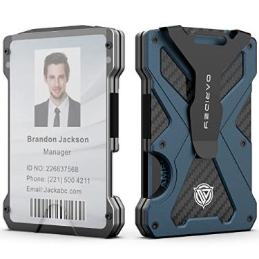 Imagem de Carteira minimalista masculina - Carteira fina de alumínio com clipe para dinheiro com porta-cartão de identidade, carteira de fibra de carbono, bloqueio RFID, comporta até 15 cartões com clipe para