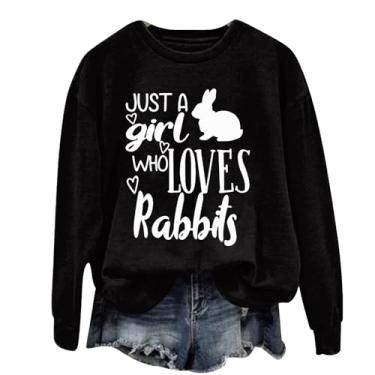 Imagem de Camiseta feminina PKDong Easter Day Just A Girl Who Loves Rabbits estampada casual fofa coelhinho da Páscoa blusa solta, Preto, 3G