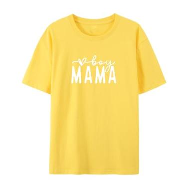 Imagem de Camisetas femininas com estampa de letras para meninos e mamãe para o Dia das Mães, Amarelo, 3G