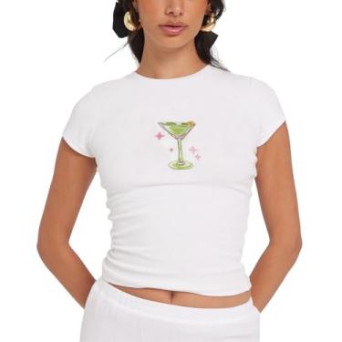 Imagem de Camiseta feminina Y2k com estampa de bebê manga curta justa justa estampada estética streetwear, Estampa 05, laço verde, M