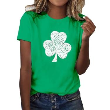Imagem de Camisetas femininas do Dia de São Patrício com estampa da bandeira americana irlandesa verde túnica tops de gola redonda 2024, Café, 3G