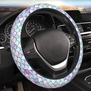 Imagem de Capa de volante Galaxy Mermaid roxa acessórios de carro sereia capa de volante de neoprene universal de 38 cm capa de proteção de segurança antiderrapante respirável