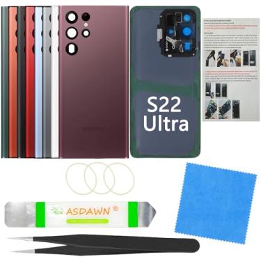 Imagem de Capa traseira de vidro para Galaxy S22 Ultra substituição da porta com todos os adesivos + lentes de câmera pré-instaladas + manual de instalação + ferramentas para Samsung Galaxy S22 Ultra 5G SM-S908