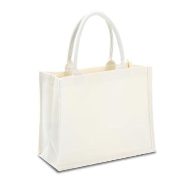 Imagem de YACEYACE Sacolas de lona branca para viagens a granel, 1 bolsa de lona de 36,8 x 15,2 x 25,4 cm, sacolas de compras reutilizáveis, sacolas de lona simples para bricolage, trabalho, praia