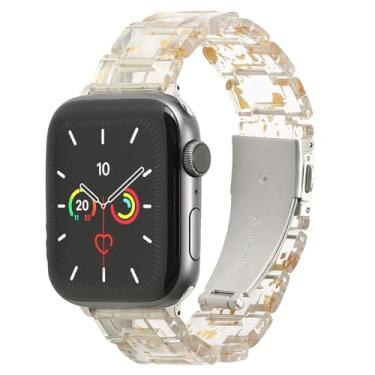 Imagem de MAIRUI Pulseira de relógio de resina compatível com Apple Watch 5/4/3/2/1/Ultra/Ultra 2 de 41 mm/40 mm/38 mm séries 9/8/7/6 SE de 41 mm/40 mm/38 mm (ouro transparente)
