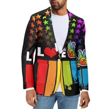 Imagem de Sprowallow Blazer masculino casual slim fit um botão elegante casaco esportivo lapela entalhada terno de negócios blazers jaqueta outono, Estrela do arco-íris, Medium