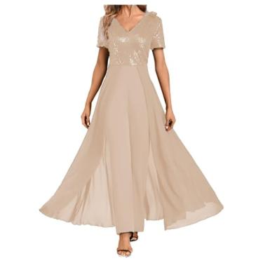 Imagem de Macacão Mother of the Bride para casamento, plus size, casamento, convidada, formal, lantejoulas, vestido de noite, Champanhe, 40
