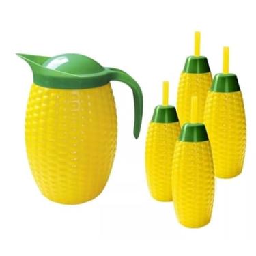 Imagem de Jogo 4 Copos Milho + 1 Jarra Milho - Kit Decoração Festa Junina São João Festa Arraiá